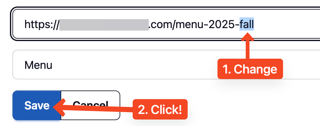 Edit form showing URL field and Save button